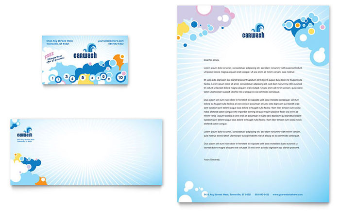 Business Card & Letterhead Template Design - Car Wash
