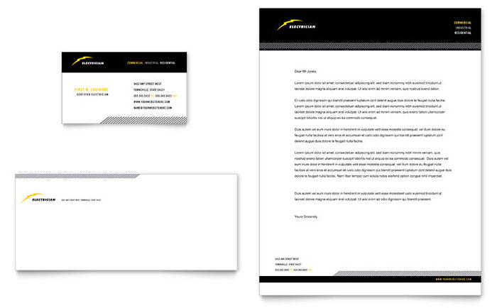 Business Card & Letterhead Template Design - Electrician