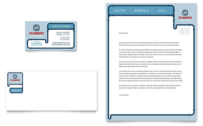 Business Card & Letterhead Template Design - Plumbing Services