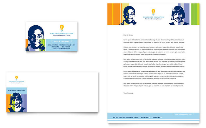 Business Card & Letterhead Template Design - Learning Center & Elementary School