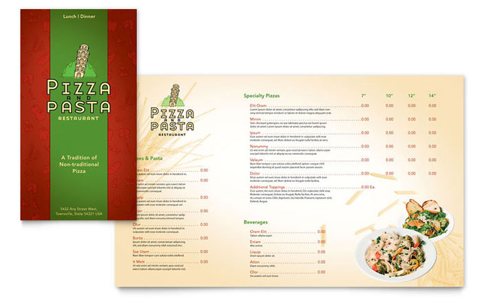 Take-out Brochure Template Design - Italian Pasta Restaurant
