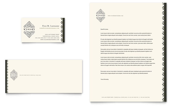 Business Card & Letterhead Template Design - Vineyard & Winery