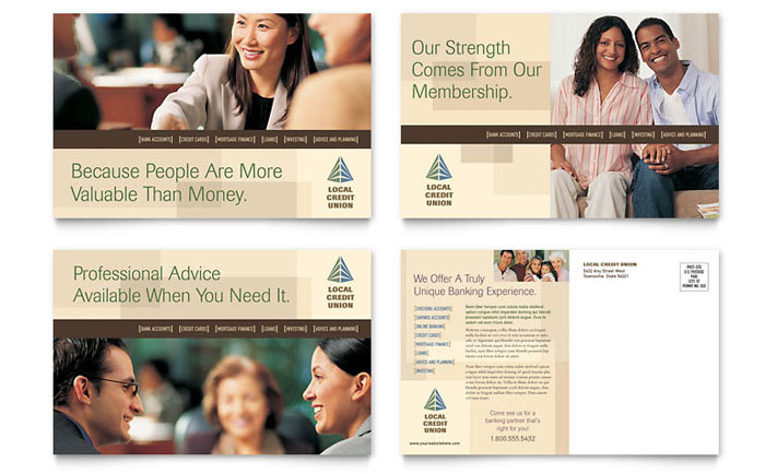 Postcard Template Design - Credit Union & Bank