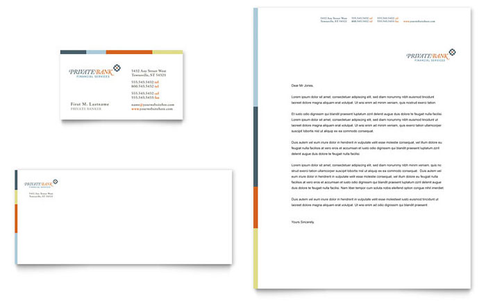 Business Card & Letterhead Template Design - Private Bank