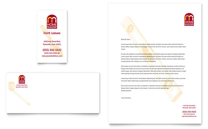 Business Card & Letterhead Template Design - Home Builder & Contractor