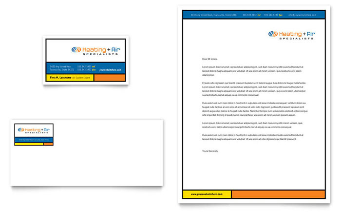 Business Card & Letterhead Template Design - Heating & Air Conditioning Company