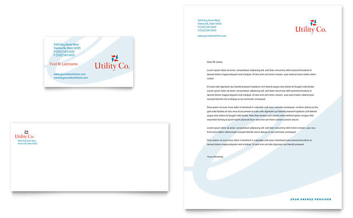Business Card & Letterhead Template Design - Utility & Energy Company