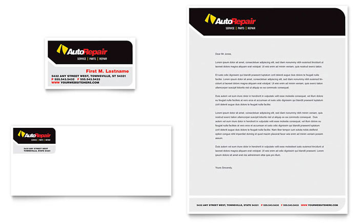 Business Card & Letterhead Template Design - Auto Repair