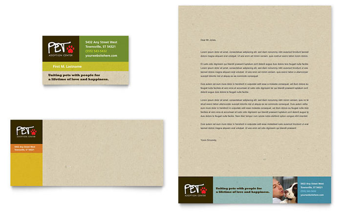Business Card & Letterhead Template Design - Animal Shelter & Pet Adoption