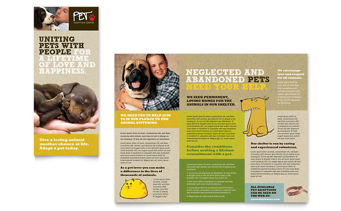 Tri Fold Brochure Template Design - Animal Shelter & Pet Adoption
