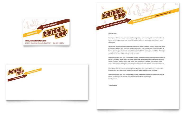 Business Card & Letterhead Template Design - Football Sports Camp