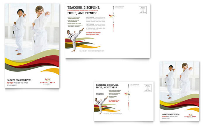 Postcard Template Design - Martial Arts Instructor & School