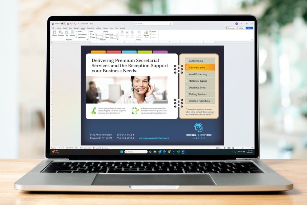 Word template on computer screen