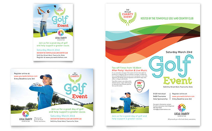 Golf event promotion flyer template for marketing in InDesign
