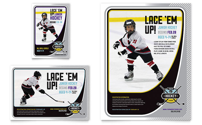 Junior Hockey Camp Flyer & Ad Template Design - InDesign, Illustrator, Word, Publisher, Pages, QuarkXPress, CorelDraw