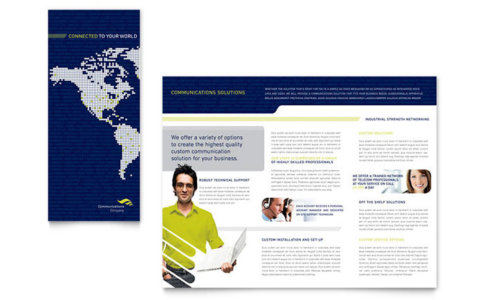 Global Communications Company Trifold Brochure Template Design - InDesign, Illustrator, Word, Publisher, Pages, QuarkXPress, CorelDraw